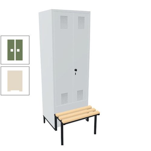 Doppel-Spind, Garderobenschrank, Buche Sitzbank integriert, 2 Abteile a 400 mm, Korpus anthrazitgrau, Tür anthrazitgrau, 1.850 x 800 x 815 mm (HxBxT)