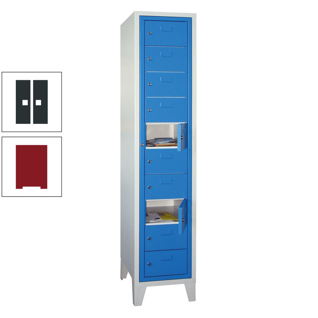 Schließfachschrank - Wäscheausgabeschrank - 10 Fächer a 315 mm - 1.850x400x500 mm (HxBxT) - Füße - Zylinderschloss - anthrazitgrau