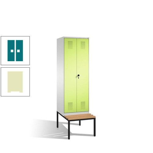 Doppel-Spind, Garderobenschrank, Buche Sitzbank untergebaut, 2 Abteile a 300 mm, Korpus anthrazitgrau, Tür anthrazitgrau, 2.090 x 600 x 815 mm (HxBxT)
