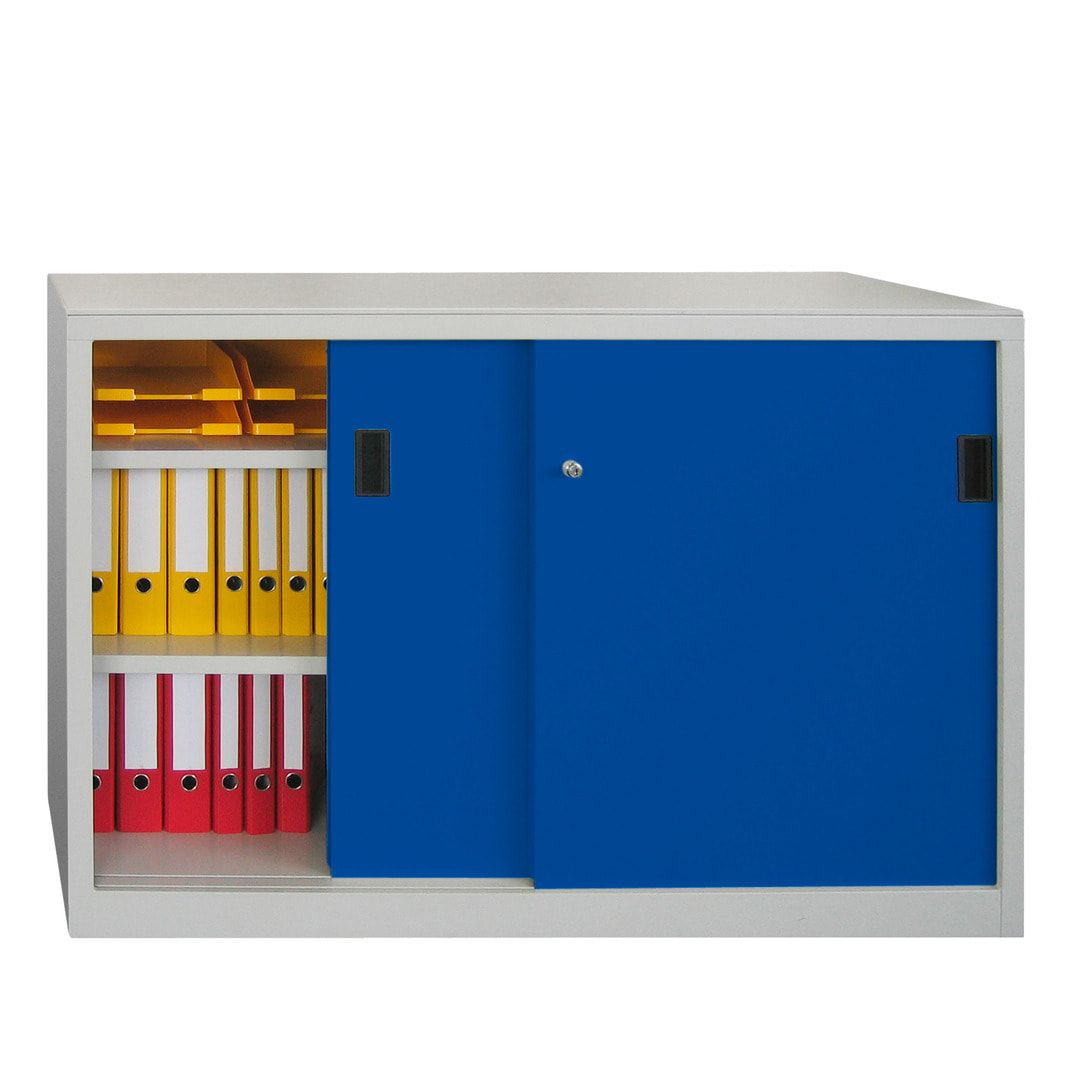 Schiebetürenschrank - Sichtfenstertüren - 1.000x1.500x600 mm (HxBxT) - 4 Böden, verzinkt - Zylinderschloss - anthrazitgrau