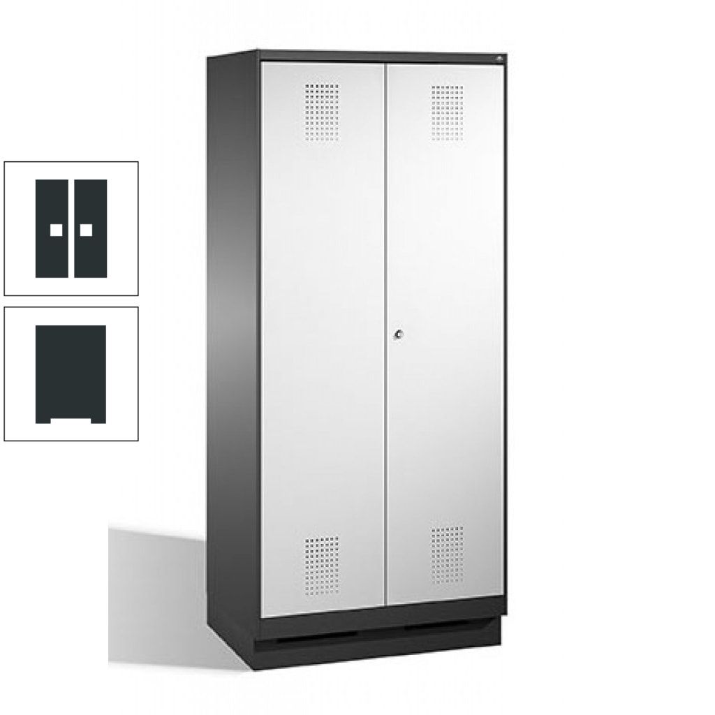Doppel-Spind, Doppeltüren, Garderobenschrank mit Sockel, 2 Abteile a 400 mm, Korpus anthrazitgrau, Tür anthrazitgrau, 1.800 x 800 x 500 mm (HxBxT)