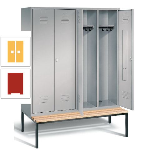 Doppel-Spindschrank, Buche Sitzbank untergebaut, 4 Abteile a 400 mm, Korpus lichtgrau, Tür anthrazitgrau, 2.090 x 1.590 x 815 mm (HxBxT)