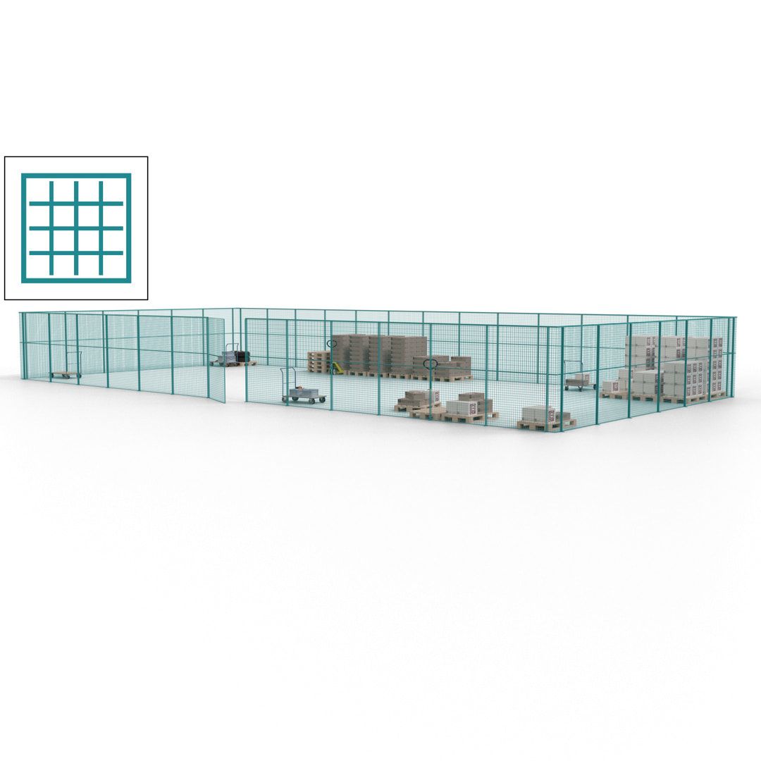 Maschinen Schutzgitter - Hallentrennwand - Sicherheitszaun - Tür - 57 m - 2.200 x 19.900 x 9.400 mm (HxBxT) - enzianblau