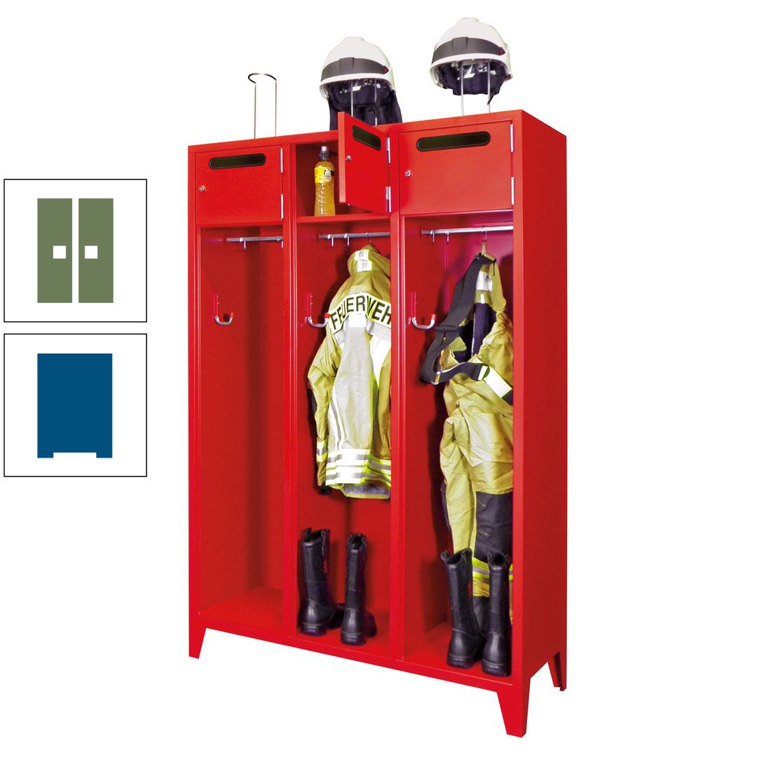 Feuerwehrschrank - 3 Abteile - Ablagefach mit Tür, Einwurfschlitz - 2.100 x 1.230 x 500 mm (HxBxT) - anthrazitgrau