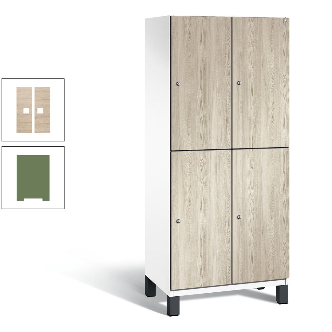 Fächerschrank, Garderobenschrank, mit Füßen, 2 Abteile, 1.980 x 800 x 525 mm (HxBxT), Korpus anthrazitgrau, Tür Donau-Ahorn