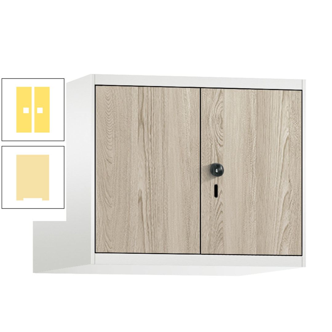 Aufsatzschrank, Schrankaufsatz, Türen paarweise, 2 Fächer a 300 mm, Farbe Pastellgelb, Tür anthrazitgrau , 500 x 600 x 500 mm (HxBxT)