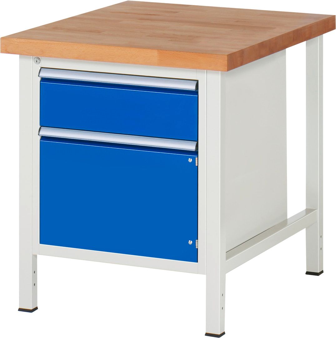 Werkbank, 1 Schrank - 1 Schublade - Teilauszug - 180:1 - Höhe 840-1.040 mm - 750 x 900 mm - 1.250 kg - Buche - Anthrazitgrau