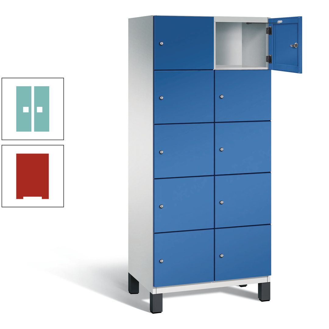Fächerschrank, Stahlschrank, 10 Fächer, Türöffnungsbegrenzer, Füße, 1.980 x 800 x 525 mm (HxBxT), Korpus anthrazitgrau, Front anthrazitgrau