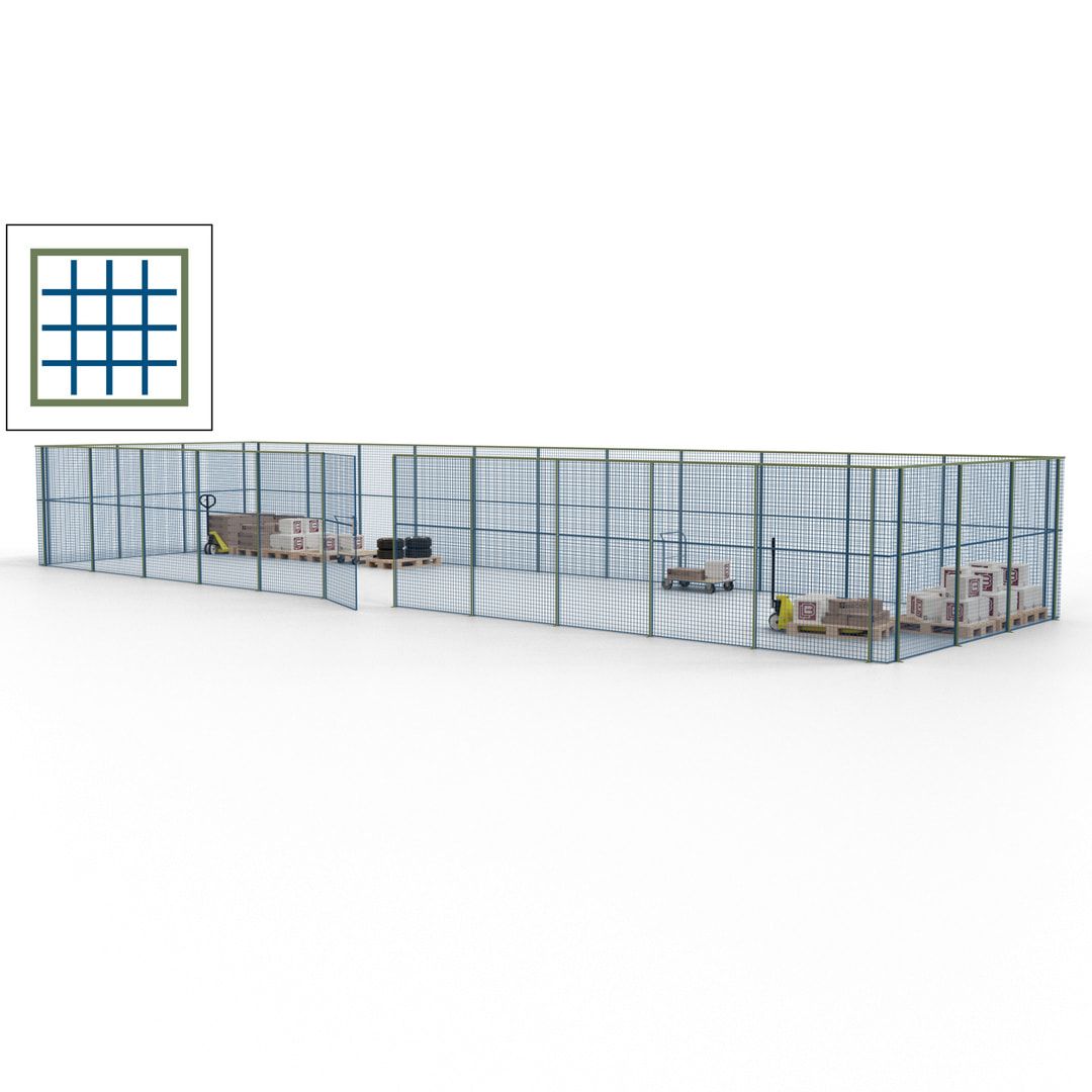 Maschinen Schutzgitter - Hallentrennwand - Sicherheitszaun - Tür - 42 m - 2.200 x 16.900 x 4.900 mm (HxBxT) - enzianblau