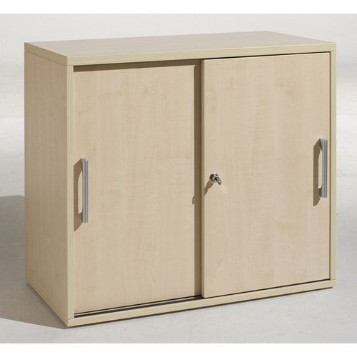 Anstell-Schiebetürenschrank, Holz, 2 Ordnerhöhen, Einlegeboden, Stellfüße, 720 x 1.000 x 425 mm (HxBxT), Frontfarbe Ahorn, Korpusfarbe Ahorn