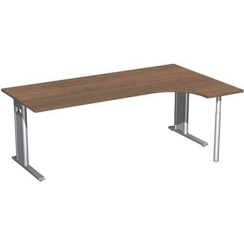 Eckschreibtisch, Ecke rechts, Füße einseitig verkürzt, C-Fuß Pro, 720 x 1.600 x 1.200 mm (HxBxT), Gestell silber, Dekor Ahorn