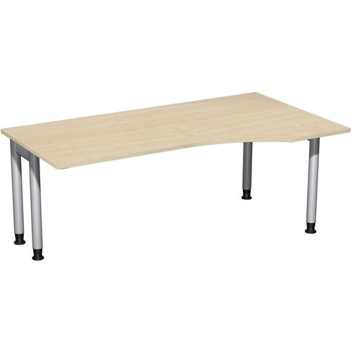 Eckschreibtisch, Ecke rechts, Füße einseitig verkürzt, 4-Fuß Pro, höhenverstellbar, 680-800 x 1.600 x 1.000 mm (HxBxT), Dekor Ahorn