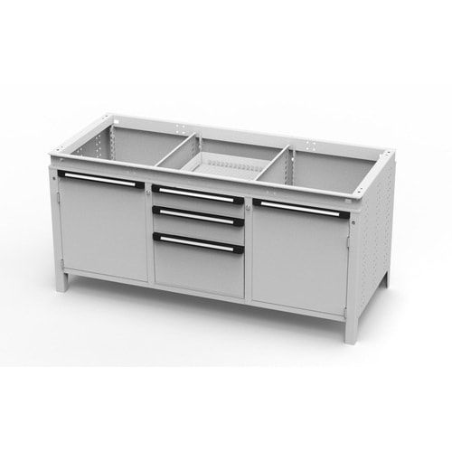 OTTOKIND Werkbank - bündige Arbeitsplatte - 810 x 1.695 x 750 mm (HxBxT) - 3 Schubladen - 2 Schränke - lichtgrau