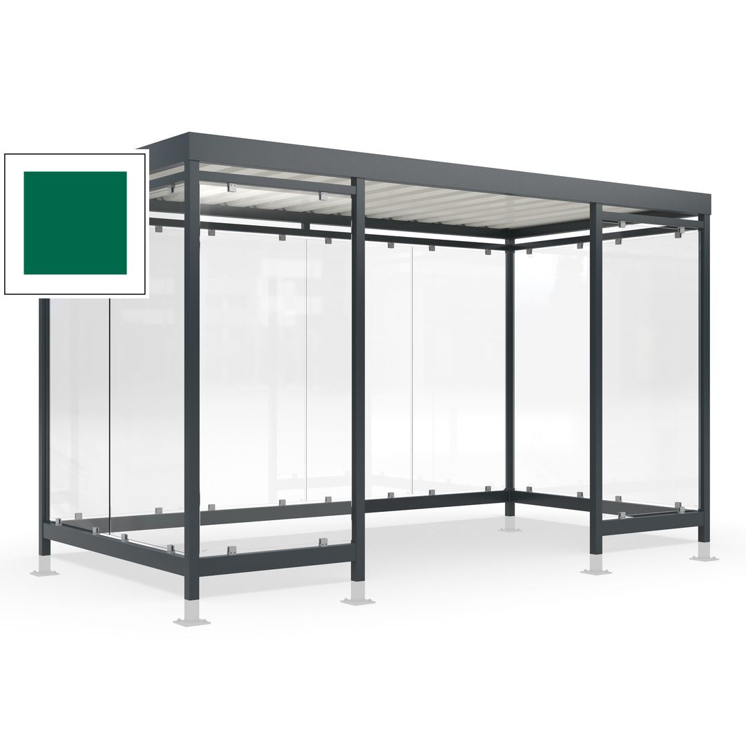 Raucherunterstand für 12-13 Personen, Bushaltestelle, mit Überpflasterung, 2.440 x 4.195 x 2.165 mm (HxBxT), 10 Wände, Achatgrau