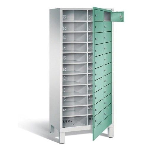 Wäscheschrank, Ausgabeschrank, Fächerschrank, Zentral tür, Füße, 20 Fächer, Korpus Pastellgelb, Tür anthrazitgrau, 1.850 x 810 x 500 mm (HxBxT)