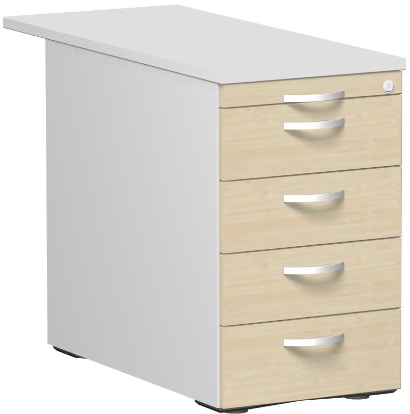 Standcontainer, 4 Schubladen, Ordnungsfach, Zentralverschluss, 720 x 438 x 800 (1.000) mm (HxBxT), Front Ahorn, Oberboden Ahorn, Korpus Ahorn