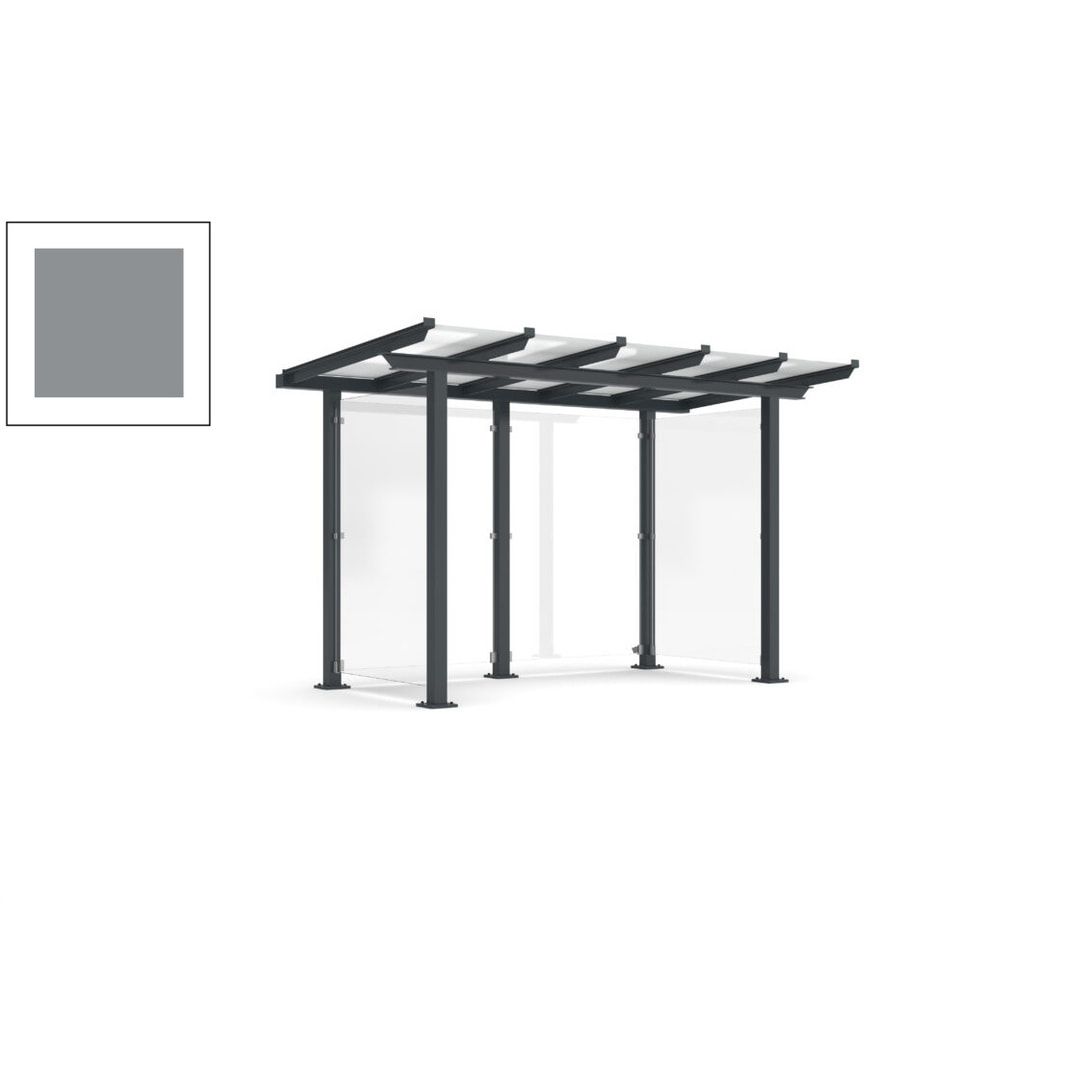 Unterstand mit Pultdach und Sicherheitsglas - feuerverzinkt und farbbeschichtet - 2.435 x 3.850 x 2.090 (HxBxT) - Farbe Achatgrau
