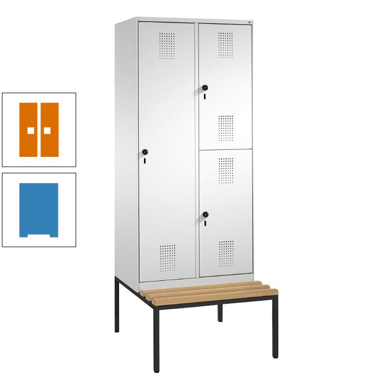 Garderobenschrank, Spind ein- und doppelstöckig Sitzbank, 2 Abteile, 3 Fächer, 2.090 x 800 x 500 mm (HxBxT), Front anthrazitgrau, Korpus anthrazitgrau