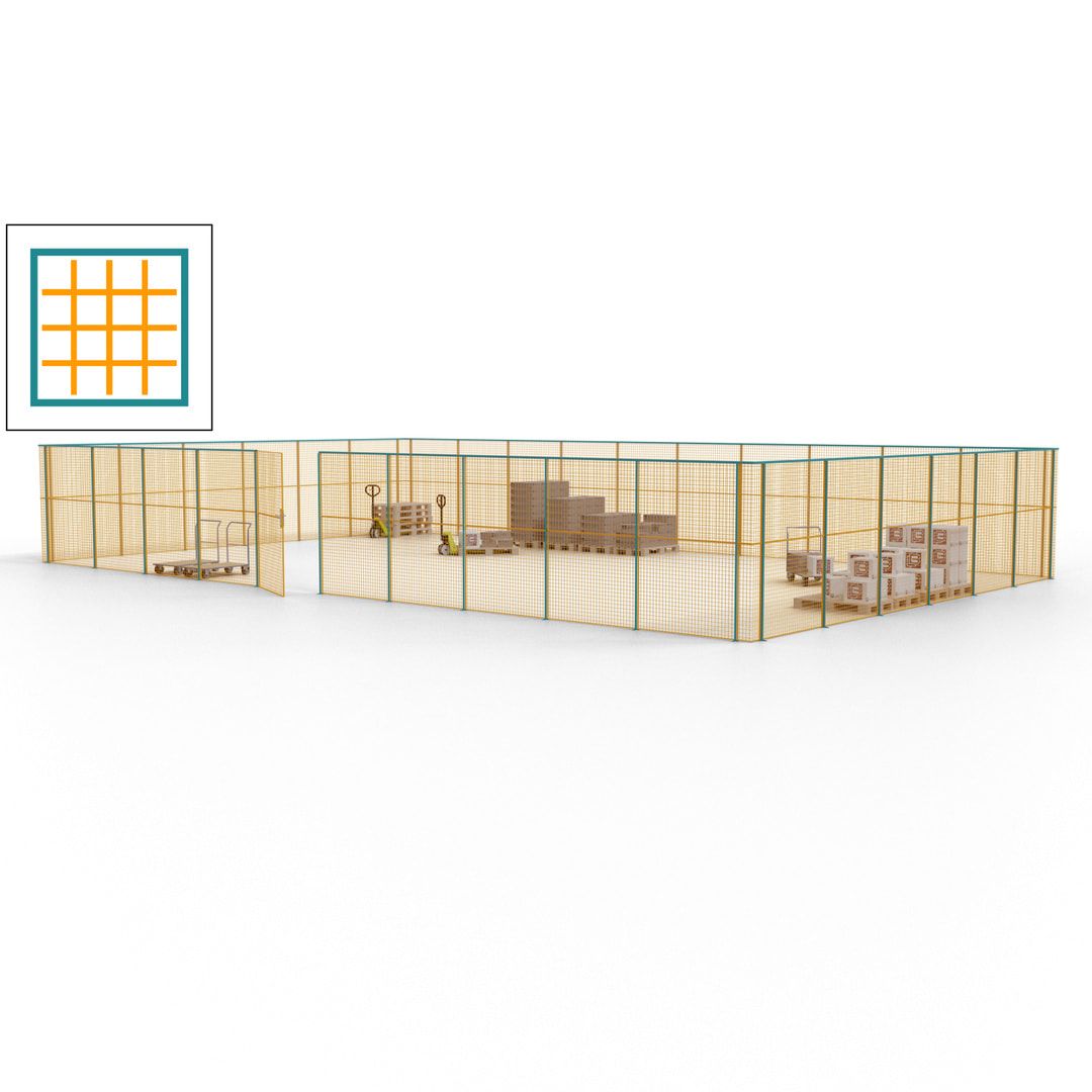 Maschinen Schutzgitter - Hallentrennwand - Sicherheitszaun - Tür - 48 m - 2.200 x 15.400 x 9.400 mm (HxBxT) - enzianblau