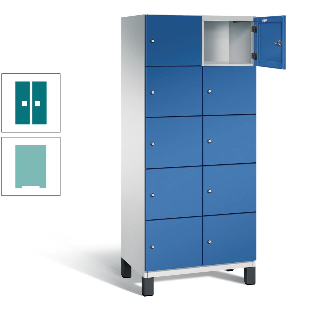 Fächerschrank, Stahlschrank, 10 Fächer, Türöffnungsbegrenzer, Füße, 1.980 x 800 x 525 mm (HxBxT), Korpus anthrazitgrau, Front anthrazitgrau