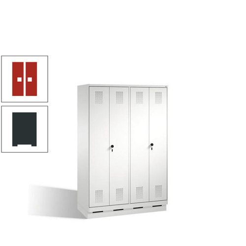Doppel-Spind, Doppeltüren, Garderobenschrank mit Sockel, 4 Abteile a 300 mm, Korpus anthrazitgrau, Tür anthrazitgrau, 1.800 x 1.200 x 500 mm (HxBxT)