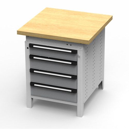 OTTOKIND Werkbank - Arbeitsplatte bündig - 850 x 605 x 750 mm (HxBxT) - 4 Schubladen - lichtgrau
