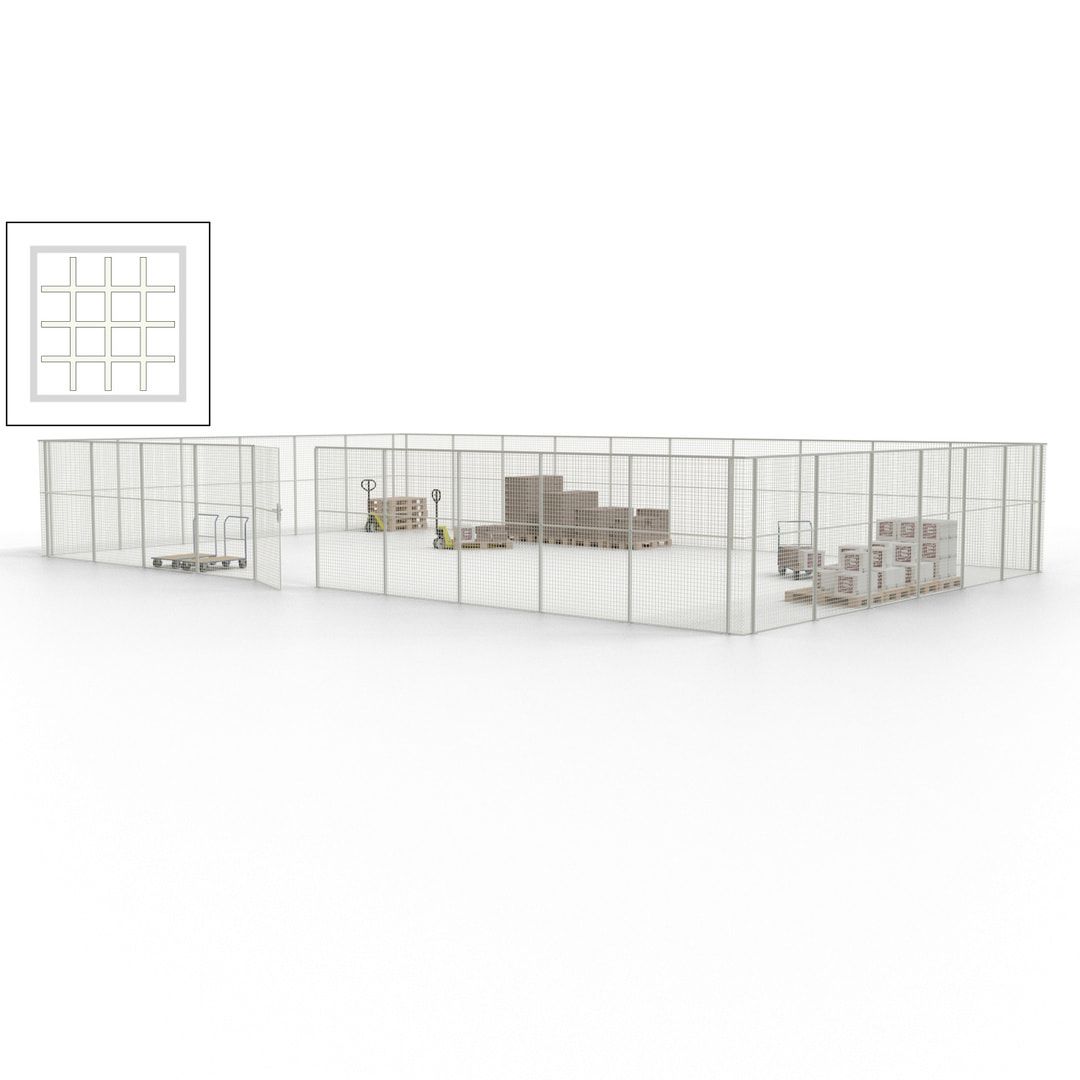 Maschinen Schutzgitter - Hallentrennwand - Sicherheitszaun - Tür - 48 m - 2.200 x 15.400 x 9.400 mm (HxBxT) - enzianblau