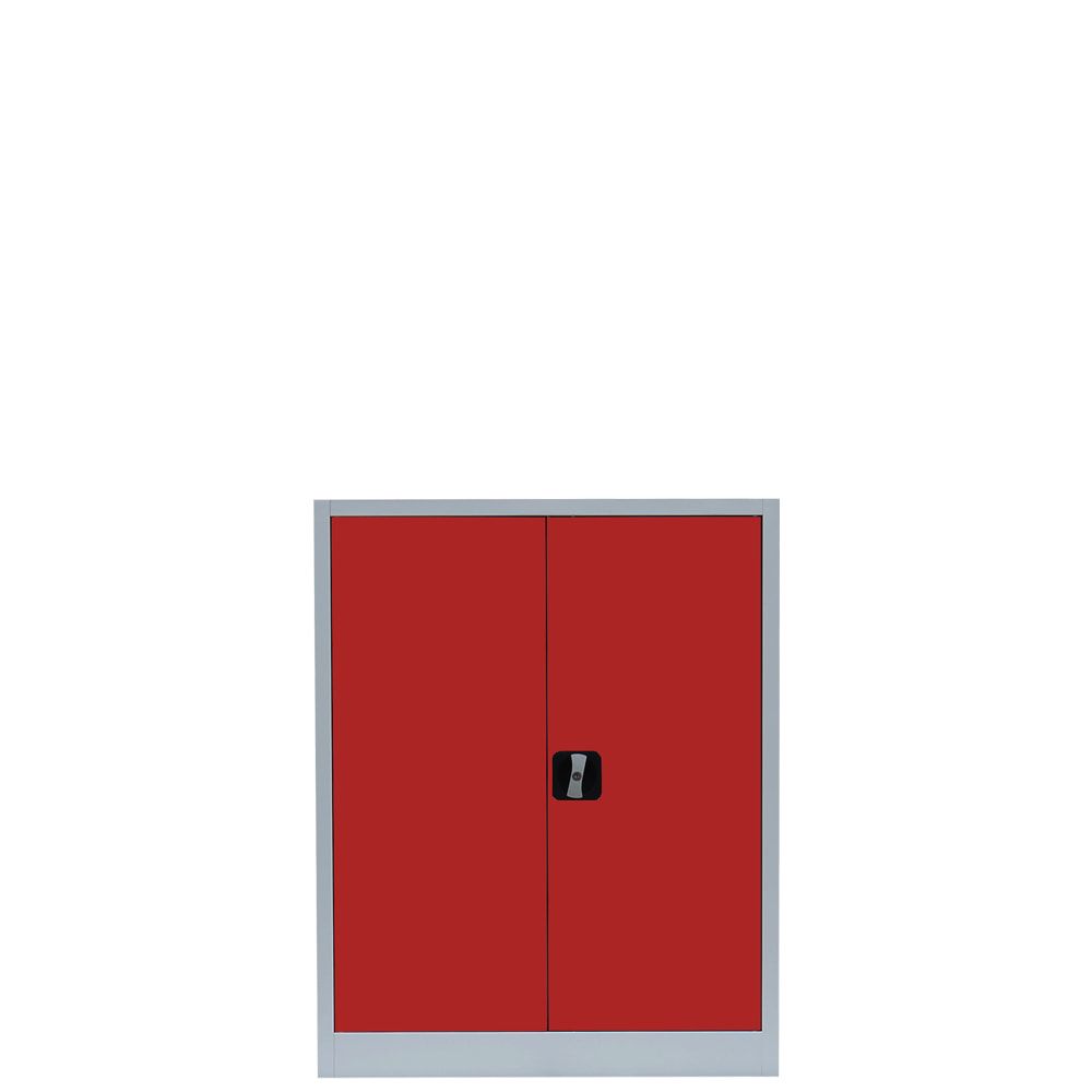 Aktenschrank, Büroschrank, abschließbar, Flügeltüren, 2 Fachböden, 1.000 x 800 x 383 mm (HxBxT), Stahl, Korpus und Türen in lichtgrau