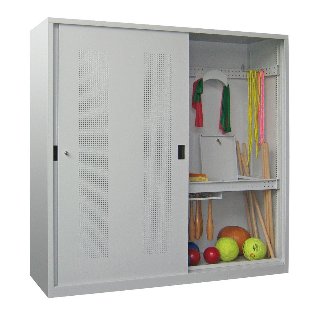 Ballschrank - Schiebetüren mit Lochfeld - Trennwand - 1.950x2.000x600 mm (HxBxT) - anthrazitgrau