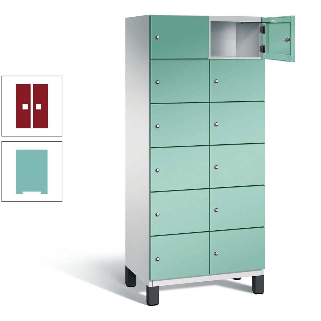 Fächerschrank, Stahlschrank, 12 Fächer, Türöffnungsbegrenzer, Füße, 1.980 x 800 x 525 mm (HxBxT), Korpus anthrazitgrau, Front anthrazitgrau