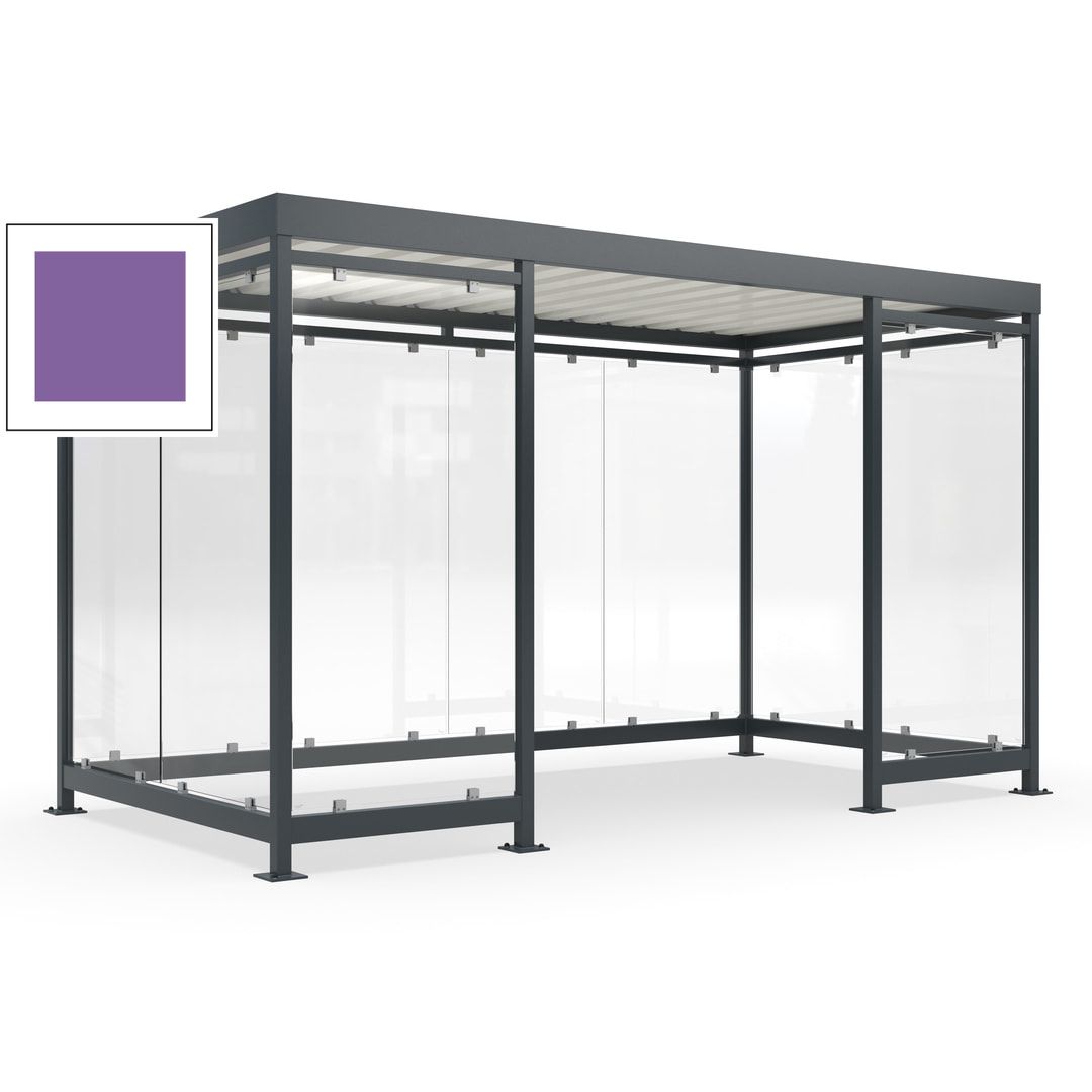 Fahrgastunterstand, Raucherunterstand, fertig montiert, Aufdübeln, 12-13 Personen, 2.510 x 4.195 x 2.165 mm (HxBxT), 10 Wände, Achatgrau