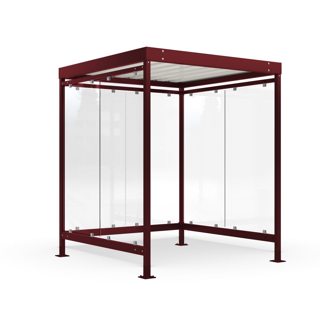 Raucherunterstand, Bushaltestelle, 6-7 Personen, 6 Wände, 2.510 x 2.165 x 2.165 mm (HxBxT), braunrot