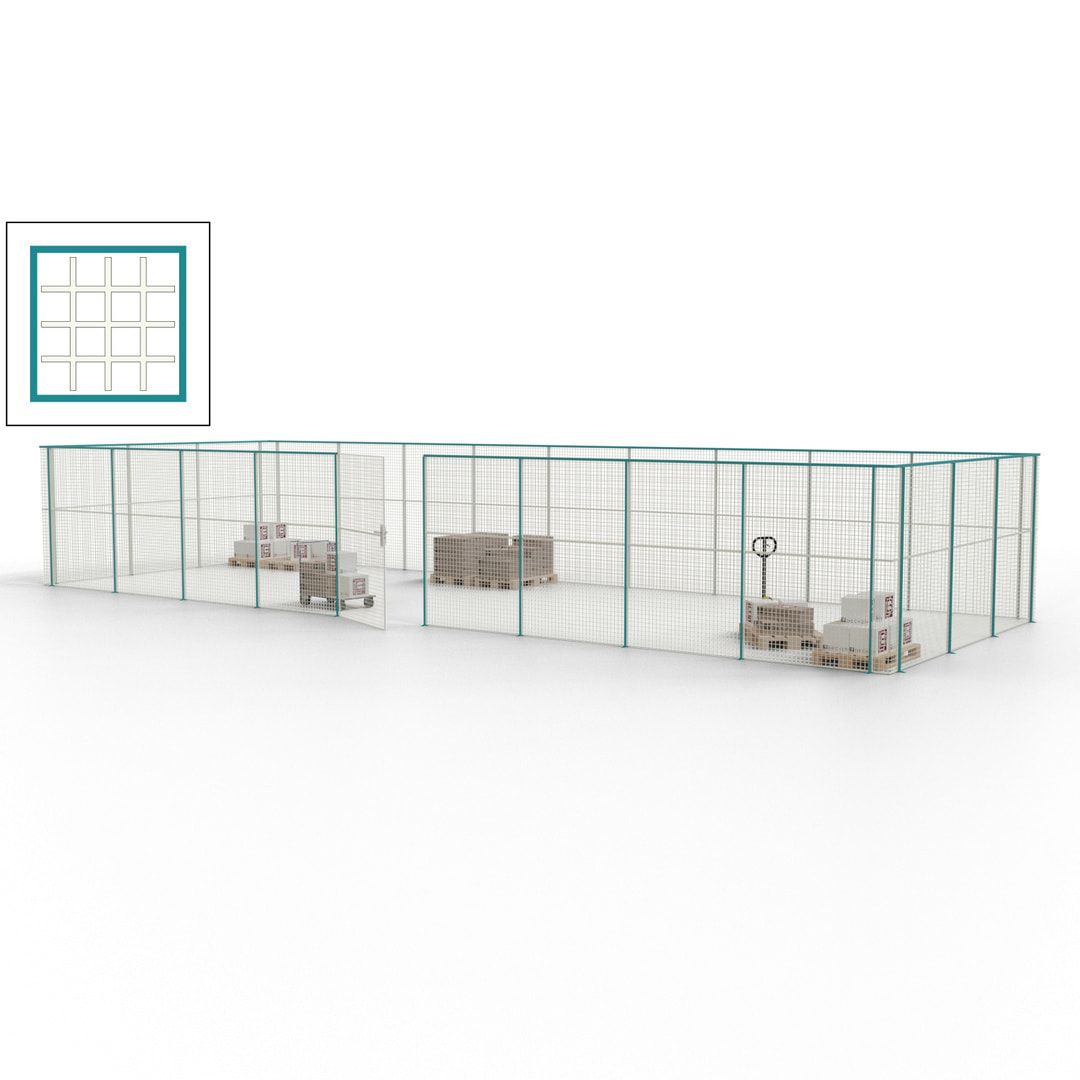 Maschinen Schutzgitter - Hallentrennwand - Sicherheitszaun - Tür - 36 m - 2.200 x 13.900 x 4.900 mm (HxBxT) - enzianblau