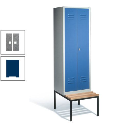 Doppel-Spindschrank, Buche Sitzbank untergebaut, 2 Abteile a 300 mm, Korpus lichtgrau, Tür anthrazitgrau, 2.090 x 610 x 815 mm (HxBxT)