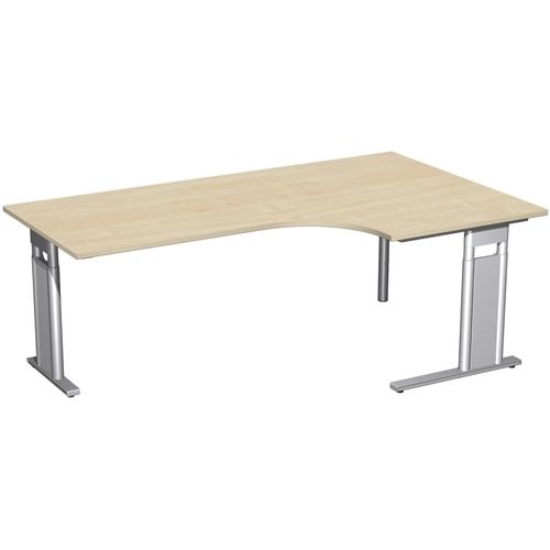 Eckschreibtisch, Eckteil 800 mm, rechts, Füße einseitig verkürzt, C-Fuß Pro, höhenverstellbar, 680-820 x 1.600 x 1.200 mm (HxBxT), Dekor Ahorn