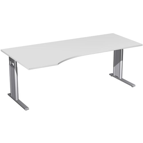 Eckschreibtisch, Ecke links, Füße einseitig verkürzt, C-Fuß Pro, höhenverstellbar, 680-820 x 1.600 x 1.000 mm (HxBxT), Gestell silber, Dekor Ahorn