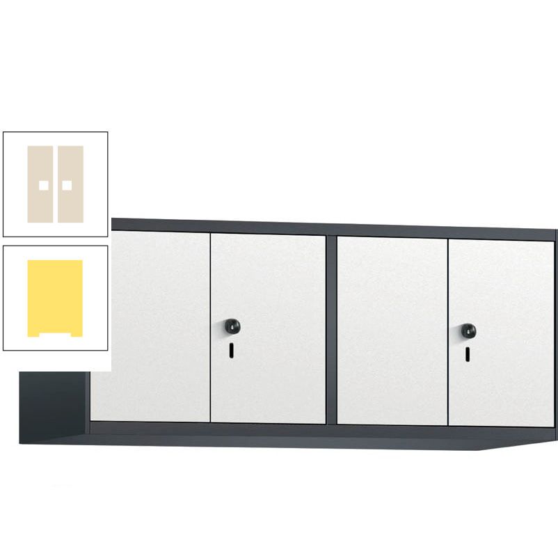 Aufsatzschrank, Schrankaufsatz, Türen paarweise, 4 Fächer a 300 mm, Farbe Pastellgelb, Tür anthrazitgrau, 500 x 1.200 x 500 mm (HxBxT)
