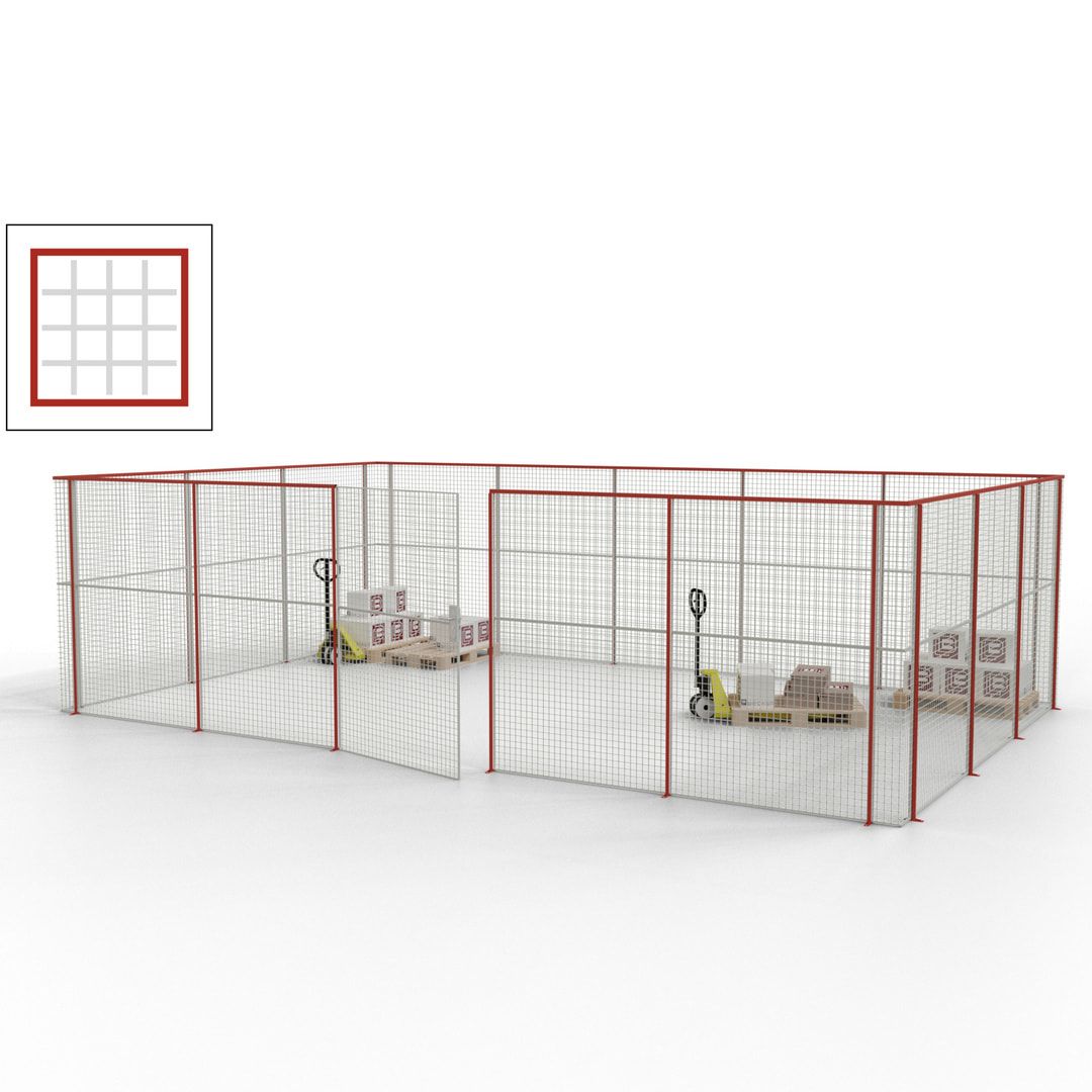 Maschinen Schutzgitter - Hallentrennwand - Sicherheitszaun - Tür - 22 m - 2.200 x 7.900 x 4.900 mm (HxBxT) - enzianblau