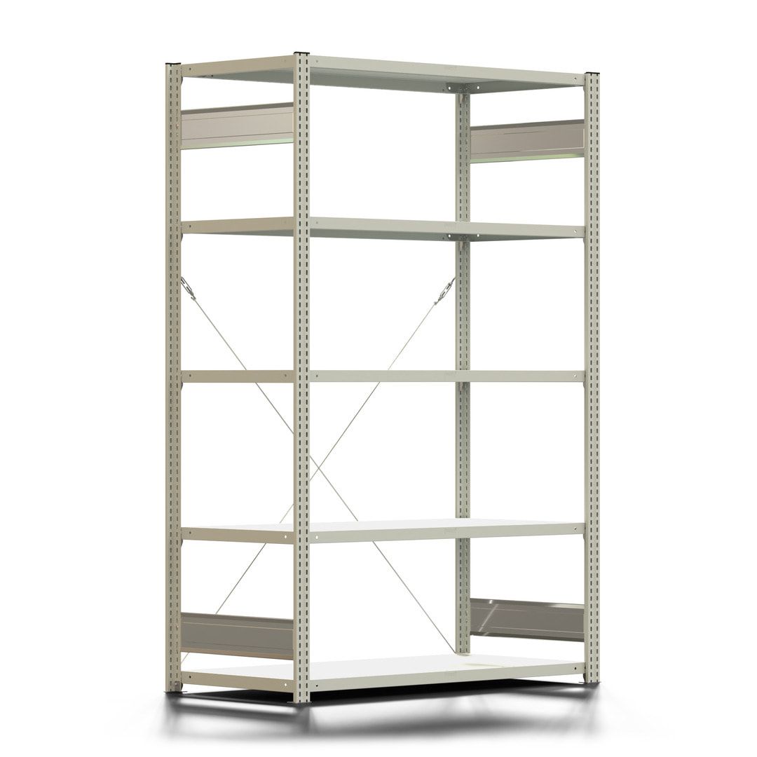 Fachbodenregal mit Tiefenriegel - 150 kg - 2.000 x 1.285 x 600 mm (HxBxT) - Anbauregal - lichtgrau - 5 Böden - BERT