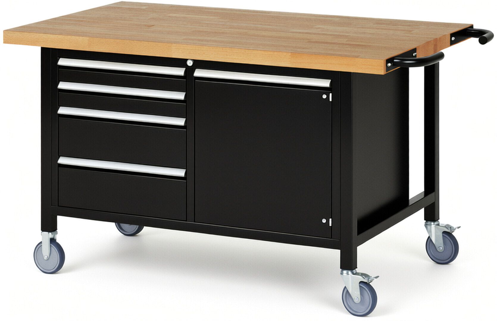 Mobile Werkbank, Schrank - 4 Schubladen - Teilauszug - 90:2/180:2 - Höhe 920-1.120 mm - 1.500 x 900 mm - 450 kg - Anthrazitgrau