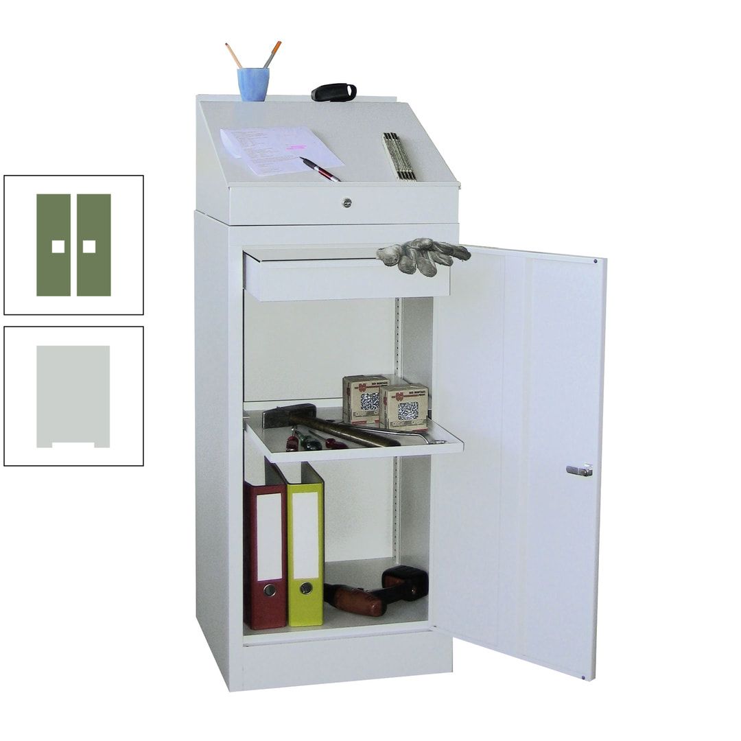 Stehpult mit Schrank - Vollblechtür - Zylinderschloss - 1 Einlegeboden, 1 Schublade - 1.270x500x500 mm (HxBxT) - anthrazitgrau