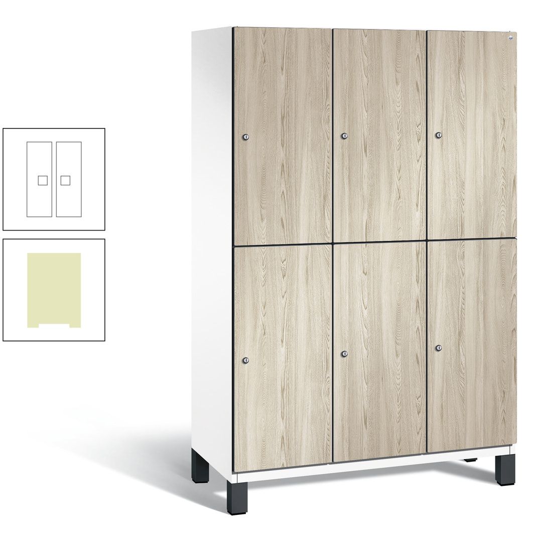 Fächerschrank, Garderobenschrank, mit Füßen, 3 Abteile, 1.980 x 1.200 x 525 mm (HxBxT), Korpus anthrazitgrau, Tür Donau-Ahorn
