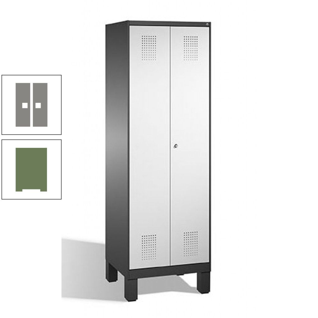 Doppel-Spind, Doppeltüren, Garderobenschrank mit Füßen, 2 Abteile a 300 mm, Korpus anthrazitgrau, Tür anthrazitgrau, 1.850 x 600 x 500 mm (HxBxT)