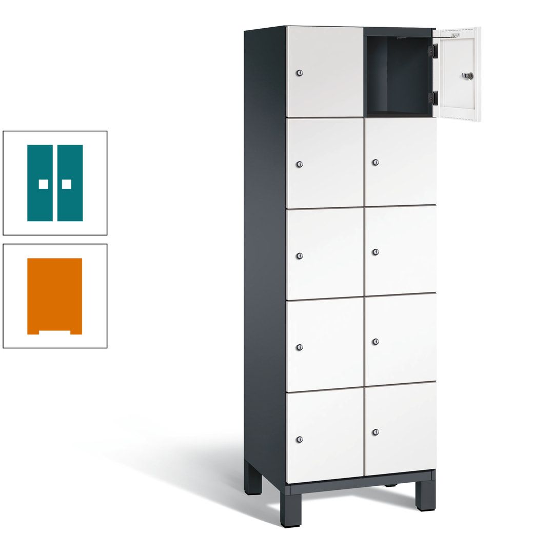 Fächerschrank, Stahlschrank, 10 Fächer, Türöffnungsbegrenzer, Füße, 1.980 x 600 x 525 mm (HxBxT), Korpus anthrazitgrau, Front anthrazitgrau
