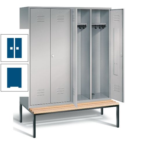 Doppel-Spindschrank, Buche Sitzbank untergebaut, 4 Abteile a 400 mm, Korpus lichtgrau, Tür anthrazitgrau, 2.090 x 1.590 x 815 mm (HxBxT)