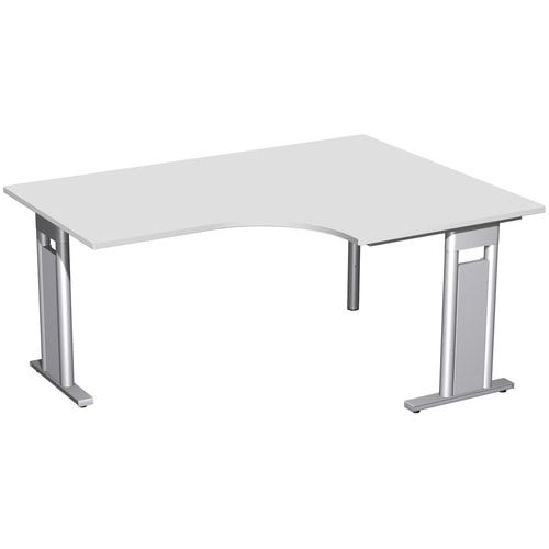 Eckschreibtisch, Eckteil 800 mm, Ecke rechts, Füße einseitig verkürzt, C-Fuß Pro, 720 x 1.600 x 1.200 mm (HxBxT), Gestell silber, Dekor Ahorn