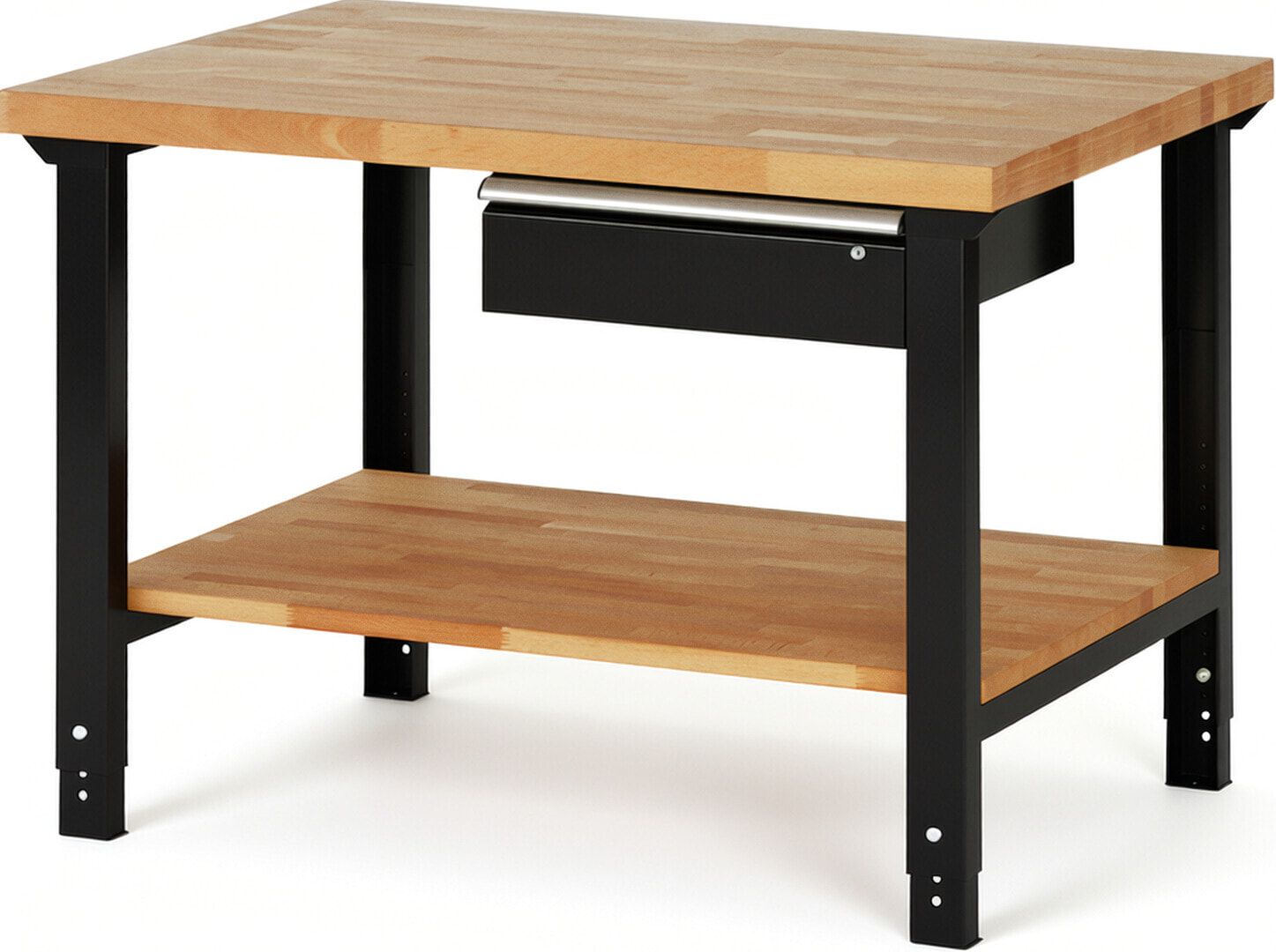 Werkbank mit Ablage - 1 Schublade - 150:1 - höhenverstellbar 790 - 1.140 mm - 1.250 x 900 mm (BxT) - 750 kg - Buche - Anthrazitgrau
