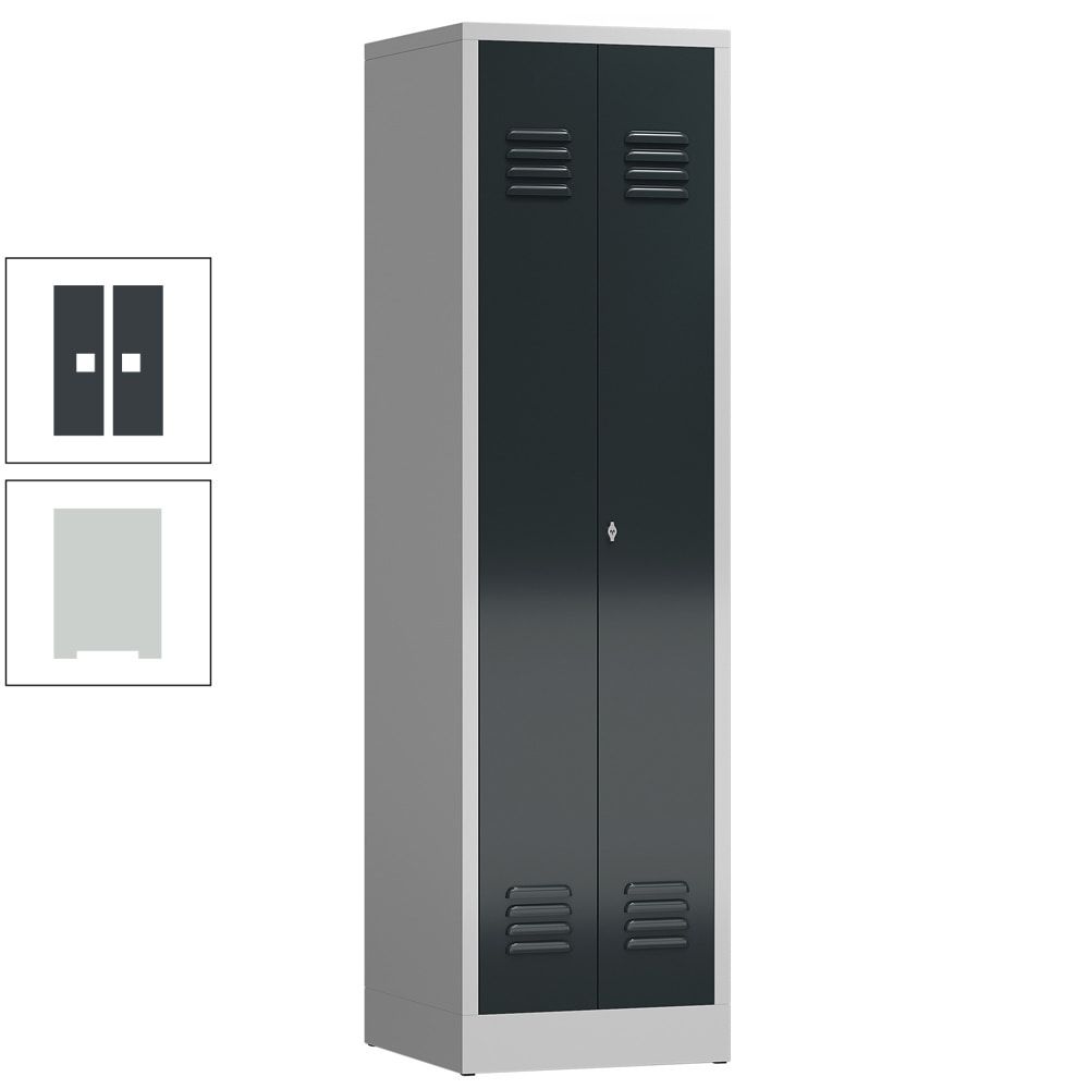 Mehrzweckschrank, Garderobenschrank, 2 Abteile, 6 Fächer, 1.800 x 500 x 500 mm (HxBxT), Drehriegel, Stahl, Korpus: lichtgrau, Front: anthrazitgrau