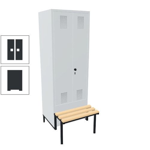 Doppel-Spind, Garderobenschrank, Buche Sitzbank integriert, 2 Abteile a 400 mm, Korpus anthrazitgrau, Tür anthrazitgrau, 1.850 x 800 x 815 mm (HxBxT)