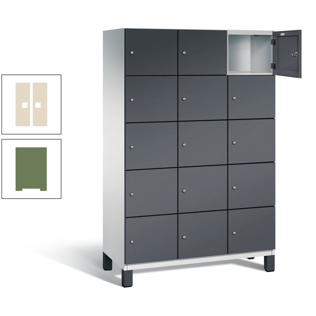 Fächerschrank, Stahlschrank, 15 Fächer, Türöffnungsbegrenzer, Füße, 1.980 x 1.200 x 525 mm (HxBxT), Korpus anthrazitgrau, Front anthrazitgrau